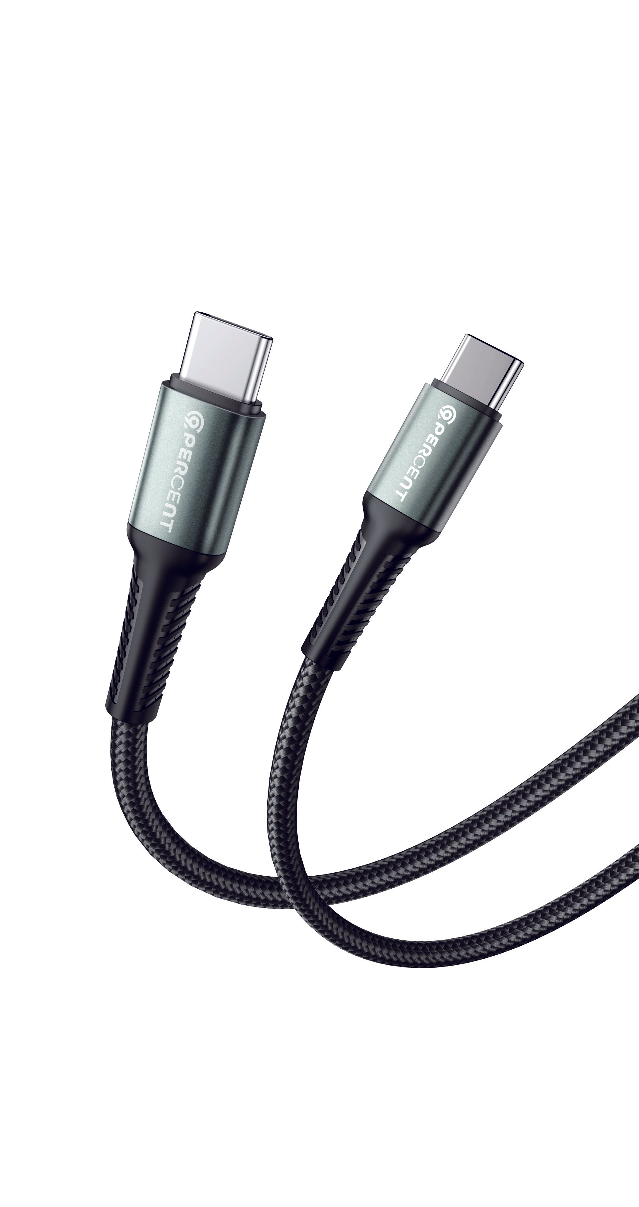 كيبل بيانات وشحن سريع نايلون مضفر USB-C إلى USB-C من 90 Percent بطول 1 متر | أسود كيبل بيانات وشحن سريع نايلون مضفر USB-C إلى USB-C من 90 Percent بطول 1 متر | أسود